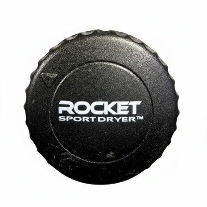 Black cap with 'Rocket Sport Dryer' logo on a white font color