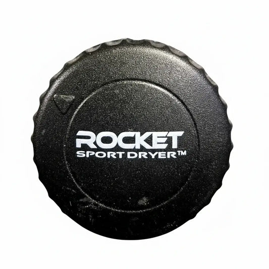 Black cap with 'Rocket Sport Dryer' logo on a white font color